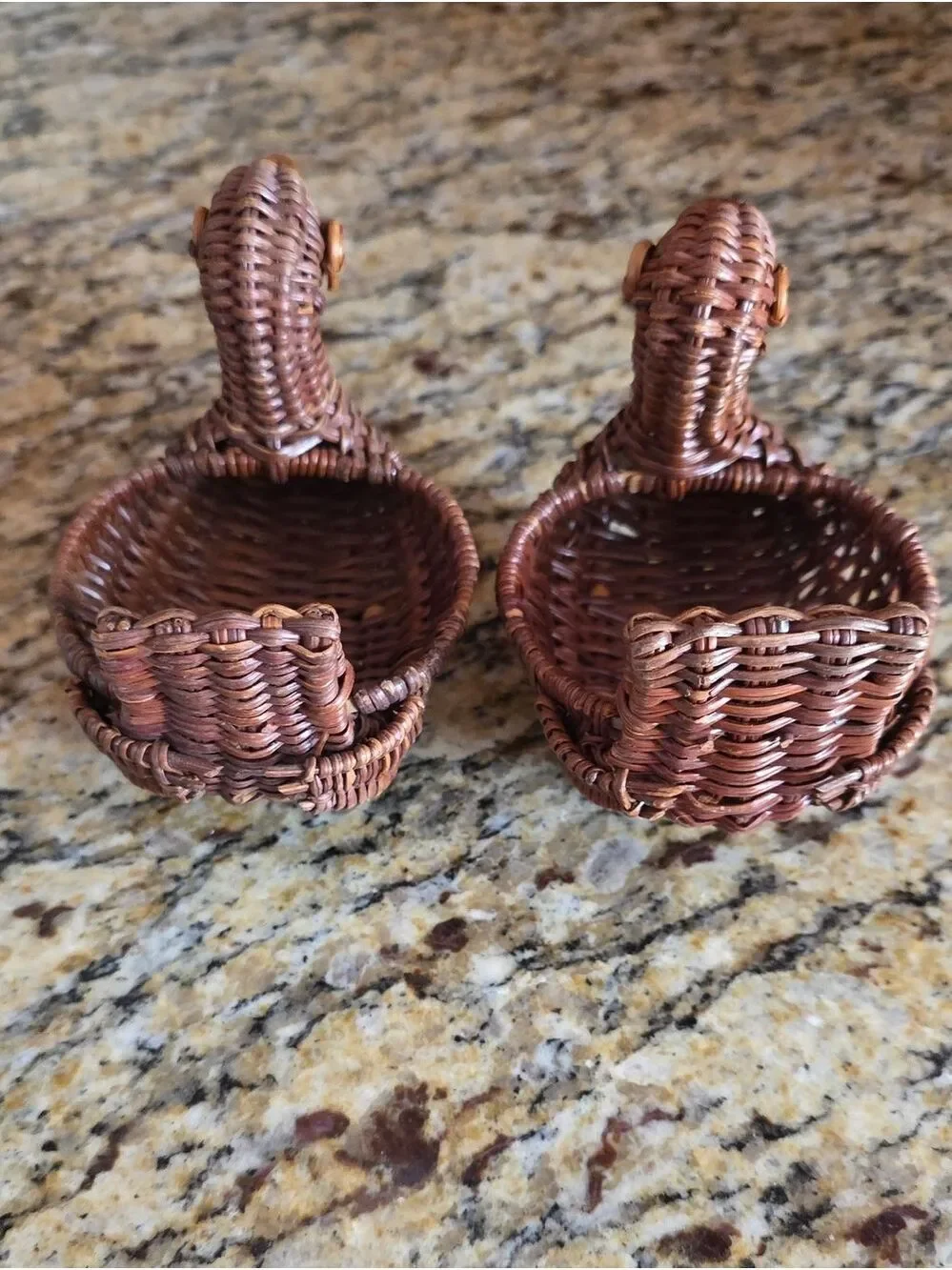 Vintage Mini Wicker/Rattan Duck Baskets (2), Carved Wooden Beaks